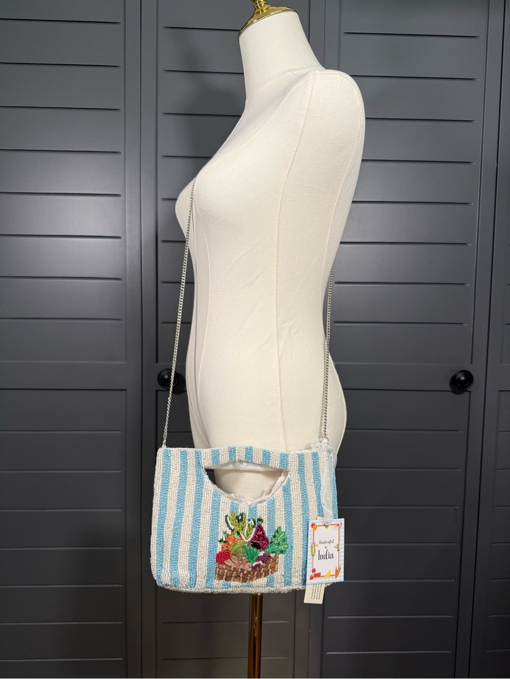 Beaded Clutch Crossbody NWT - Vegetable Market theme
